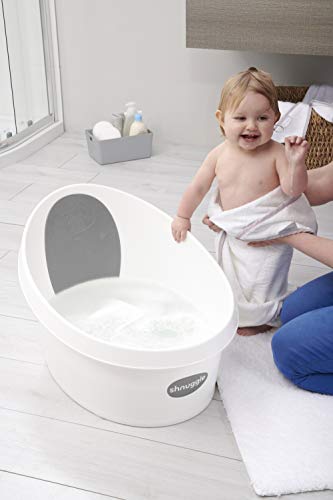 Shnuggle Bañera para niños, color blanco con respaldo gris pizarra