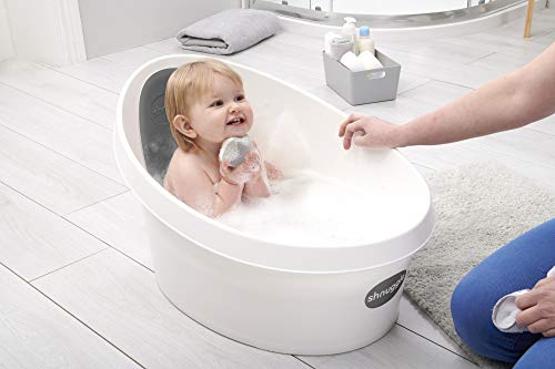 Shnuggle Bañera para niños, color blanco con respaldo gris pizarra