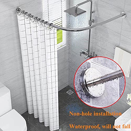 Shower curtain rod Barra de Cortina de Ducha, Acero Inoxidable Ajustable Curva Barra Telescópica de Cortina de Ducha Barra de Ángulo en Forma de L Sin Taladrar, Fácil Montaje