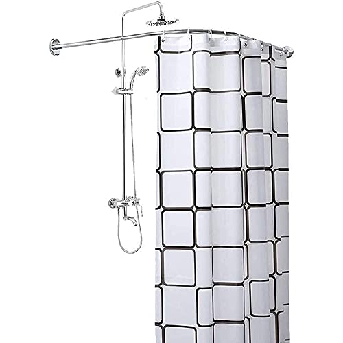 Shower curtain rod Barra de Cortina de Ducha, Acero Inoxidable Ajustable Curva Barra Telescópica de Cortina de Ducha Barra de Ángulo en Forma de L Sin Taladrar, Fácil Montaje