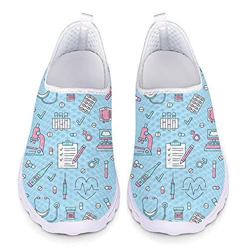 Showudesigns Deportivos Zapatos Sanitarios Mujer Zapatillas de Running para Mujeres Ligero Sneakers Transpirable Zapatos Deportivas Patrón de Accesorios de Enfermería Azul 38