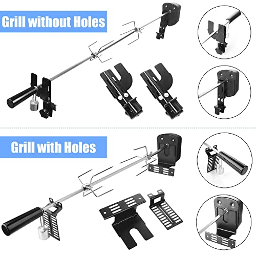 SHYOSUCCE Asador Giratorio Electrico con 2 Agujas de Carne y Motor, Alimentado pour Cable USB y Adaptador, Pincho Asador pour Parrillas de Gas, Carros de Parrilla, Longitud Ajustable 69-137 cm