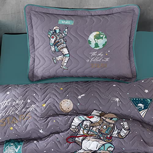 Sibiles - Colcha Bouti Juvenil Niños Estampado Astronautas 100% Algodón Turco Ranforce Cama 90 y 105 (180x240 cm - Cama 90/105)