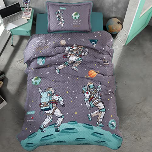 Sibiles - Colcha Bouti Juvenil Niños Estampado Astronautas 100% Algodón Turco Ranforce Cama 90 y 105 (180x240 cm - Cama 90/105)