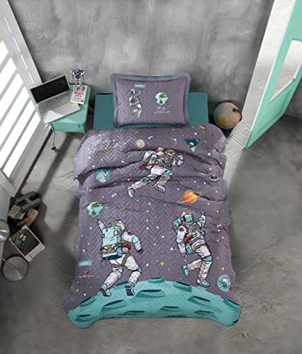 Sibiles - Colcha Bouti Juvenil Niños Estampado Astronautas 100% Algodón Turco Ranforce Cama 90 y 105 (180x240 cm - Cama 90/105)