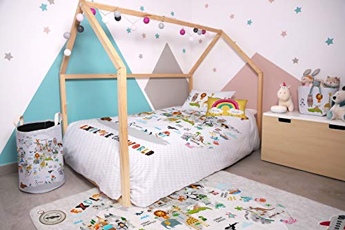 Sibiles - Funda Nórdica Infantil Estampado Digital Mundi Animales Cama 90 y Cama 105 Algodón 100%