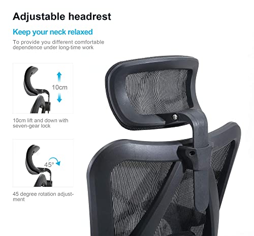 SIHOO Silla de Oficina Ergonómica, Silla de Escritorio, Respaldo Alto, Transpirable, Silla de Malla, con Reposabrazos 3D y Soporte Lumbar Ajustables(Negro)