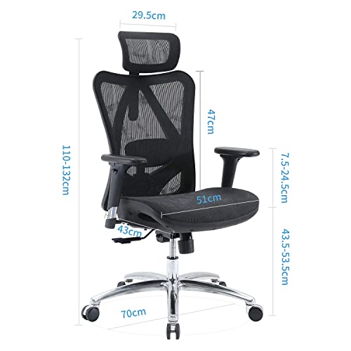 SIHOO Silla de Oficina Ergonómica, Silla de Escritorio, Respaldo Alto, Transpirable, Silla de Malla, con Reposabrazos 3D y Soporte Lumbar Ajustables(Negro)