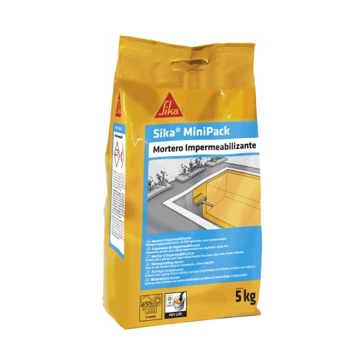 Sika MiniPack Mortero Impermeabilizante, para la impermeabilización y protección de cimentaciones, sótanos, fosos de ascensor y muros enterrados, Gris, 5 kg