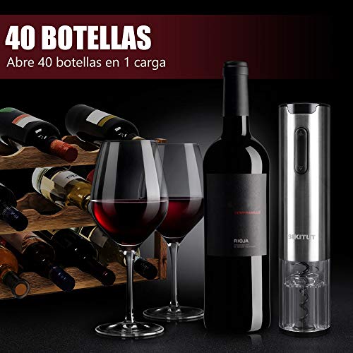 SIKITUT Sacacorchos Eléctrico, Abridor Botellas de Vino Inalámbrico,Automatico Abrelatas de Vino con Indicador LED de Batería y Base de Carga USB y Cortador de Papel,Acero Inoxidable