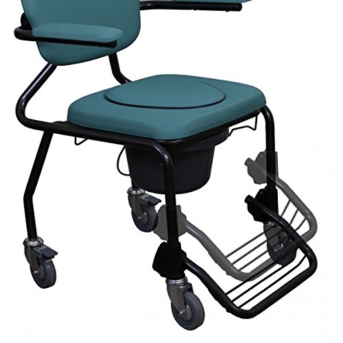 Silla con inodoro, de Acero, Silla con WC con ruedas, reposapiés y reposabrazos acolchados, con frenos, Para minusválidos, personas con movilidad reducida, Alta resistencia, Peso máx. 130Kg, Azul