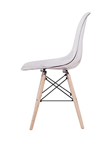 Silla de comedor estilo nórdico con asiento de plástico transparente acrílico y patas de madera para cocina, sala de estar, oficina, salón, vestíbulo, sala de espera, juego de 4 (blanco transparente)