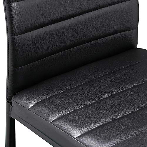 Silla de comedor hogar línea horizontal silla respaldo silla de escritorio económica PU cuero grueso esponja silla (negro, 4)