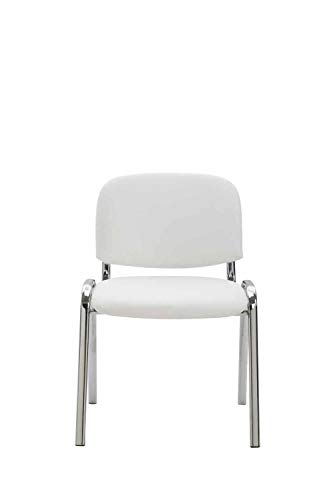 Silla De Conferencia Ken Chrom En Simil Cuero I Silla Confidente Apilable I Silla De Oficina Sin Ruedas con Base de Metal I Color:, Color:Blanco