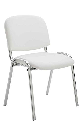 Silla De Conferencia Ken Chrom En Simil Cuero I Silla Confidente Apilable I Silla De Oficina Sin Ruedas con Base de Metal I Color:, Color:Blanco