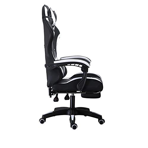 Silla de escritorio para gaming, ergonómica, giratoria, con reposapiés, respaldo alto y soporte lumbar, piel sintética, altura del asiento y inclinación del respaldo