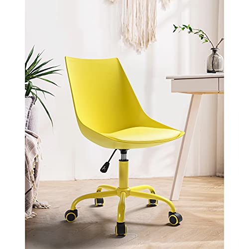 Silla de oficina ergonómica y moderna, giratoria, para casa, oficina, taburete de trabajo con respaldo medio y ruedas de poliuretano del mismo color, taburete de oficina sin brazos, color amarillo