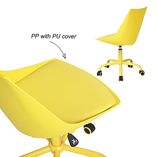 Silla de oficina ergonómica y moderna, giratoria, para casa, oficina, taburete de trabajo con respaldo medio y ruedas de poliuretano del mismo color, taburete de oficina sin brazos, color amarillo