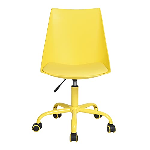 Silla de oficina ergonómica y moderna, giratoria, para casa, oficina, taburete de trabajo con respaldo medio y ruedas de poliuretano del mismo color, taburete de oficina sin brazos, color amarillo