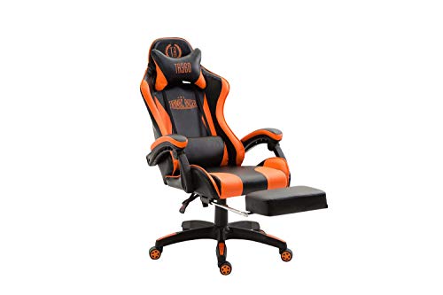 Silla De Oficina Racing Ignite En Simil Cuero I Silla Gaming con 2 Cojines I Silla De Ordenador con Ruedas & Reposapies Abatible I Color:, Color:Negro/Naranja