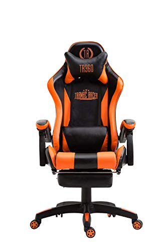 Silla De Oficina Racing Ignite En Simil Cuero I Silla Gaming con 2 Cojines I Silla De Ordenador con Ruedas & Reposapies Abatible I Color:, Color:Negro/Naranja