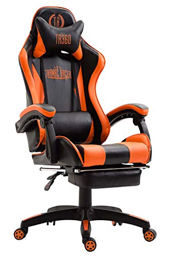 Silla De Oficina Racing Ignite En Simil Cuero I Silla Gaming con 2 Cojines I Silla De Ordenador con Ruedas & Reposapies Abatible I Color:, Color:Negro/Naranja