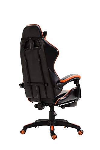 Silla De Oficina Racing Ignite En Simil Cuero I Silla Gaming con 2 Cojines I Silla De Ordenador con Ruedas & Reposapies Abatible I Color:, Color:Negro/Naranja