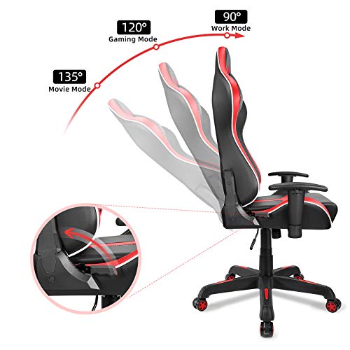 Silla de Oficina Silla giratoria Ajustable ergonómica Silla cómoda Moderna para Oficina en casa (Negro/Rojo)