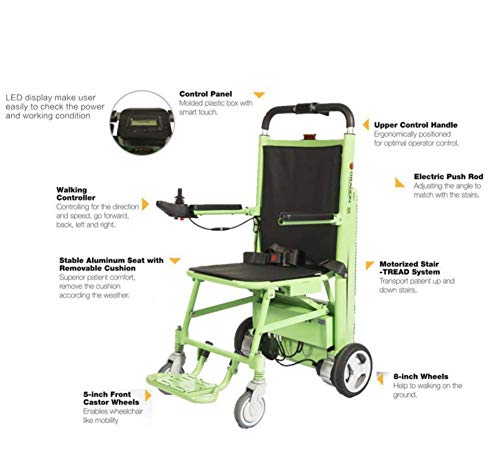 Silla de ruedas eléctrica plegable de primera calidad, silla de escalera de evacuación, elevador de silla de ruedas de escalera manual de transporte de emergencia - Capacidad de carga: 440 lb. Verde