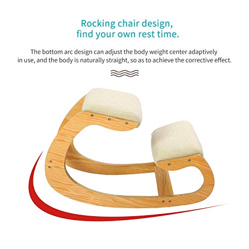 Silla Ergonómica de Rodillas para Postura Erguida - Taburete de Rodilla para Casa, Oficina y Meditación - Madera y Cojín de Lino (Roble Blanco)