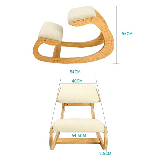 Silla Ergonómica de Rodillas para Postura Erguida - Taburete de Rodilla para Casa, Oficina y Meditación - Madera y Cojín de Lino (Roble Blanco)