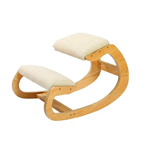 Silla Ergonómica de Rodillas para Postura Erguida - Taburete de Rodilla para Casa, Oficina y Meditación - Madera y Cojín de Lino(Roble Blanco)