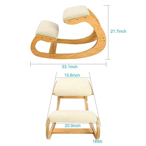 Silla Ergonómica de Rodillas para Postura Erguida - Taburete de Rodilla para Casa, Oficina y Meditación - Madera y Cojín de Lino(Roble Blanco)