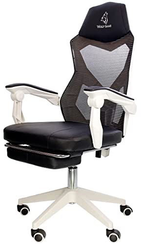 Silla Gamer WolfGame Ergo con Altura y reclinación Ajustables con reposapiés. Gaming Ergonomic Chair (White)