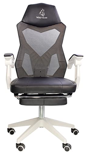 Silla Gamer WolfGame Ergo con Altura y reclinación Ajustables con reposapiés. Gaming Ergonomic Chair (White)