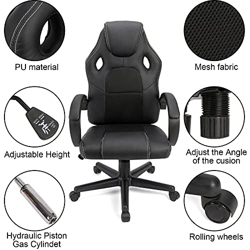 Silla Gaming Ergonomica, Silla Escritorio Estudio Juvenil, Silla de Oficina giratoria, Silla de Trabajo con Soporte Lumbar, de Piel sintética con sillón oficina Ajustable