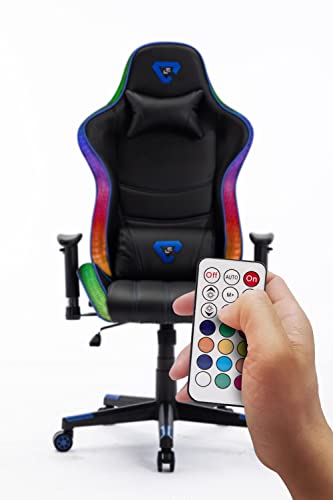 Silla Gaming RGB. Silla Escritorio con Luces LED. Silla butaca Gaming RGB. Sillon Gamer, computadora con Luces LED (WT-35 Azul Edge)