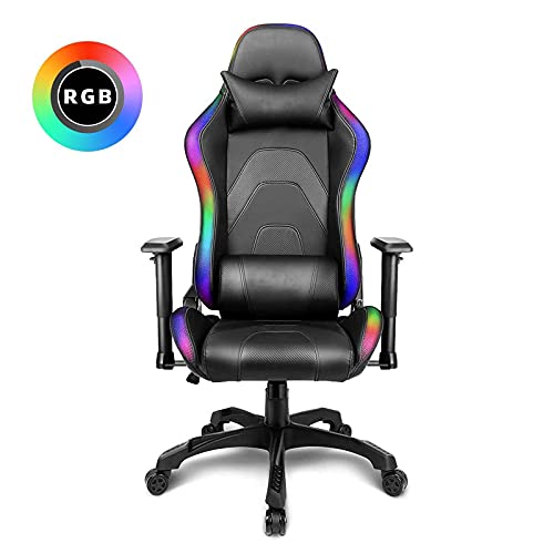 Silla Gaming, Silla de Gaming con LED RGB, 300 Tipos de Luz con Control Remoto, Silla Racing Ergonómica, Reclinable 160º, Apoyabrazos 2D Ajustables, Carga Máx.136KG