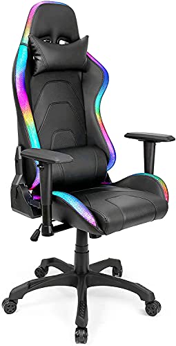 Silla Gaming, Silla de Gaming con LED RGB, 300 Tipos de Luz con Control Remoto, Silla Racing Ergonómica, Reclinable 160º, Apoyabrazos 2D Ajustables, Carga Máx.136KG