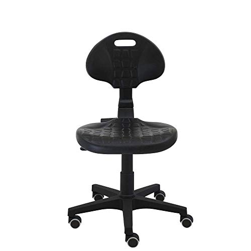 Silla giratoria de Trabajo Work de Poliuretano inyectado Negro - higienica, Ideal para Laboratorios, talleres, peluquería, Bar, supermercados con Ruedas de Goma