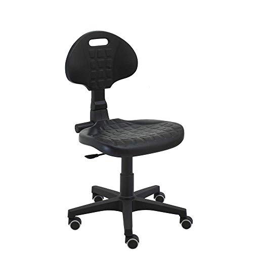 Silla giratoria de Trabajo Work de Poliuretano inyectado Negro - higienica, Ideal para Laboratorios, talleres, peluquería, Bar, supermercados con Ruedas de Goma