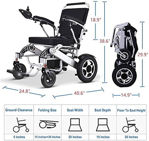 Silla Ruedas Eléctrica Plegable Ultraligera con Batería Polímero Iones Litio,Conducción Libre,Las Ligeras Tienen Dos Funciones de Control, Soporta 120 Kg Black,Aluminum alloy