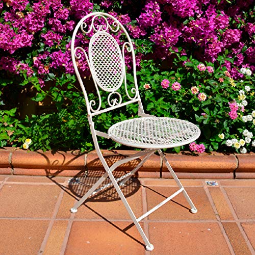 Sillas jardín Forja Plegable en Color Blanco. Silla Exterior Hierro Forjado. Incluye 2 Unidades. Elegantes para jardín, apilables y Muy Resistentes.