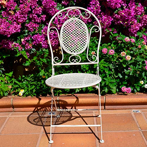 Sillas jardín Forja Plegable en Color Blanco. Silla Exterior Hierro Forjado. Incluye 2 Unidades. Elegantes para jardín, apilables y Muy Resistentes.