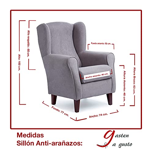 Sillón Butaca Orejera- Tela Anti-antiaraños, Especial para Gatos. Se Limpia con Facilidad, Tratamiento Antimanchas - (Medidas : 103 * 74 * 78 cm.) Disponible en Gris y Avellana (Gatos Avellana)