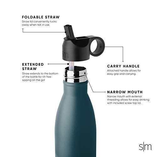 Simple Modern Apex Botella Agua Acero Inoxidable Térmica con 2 Tapas: Pajita Reutilizable y Atornillable 355/470/590/710ml Prueba De Fugas Termo sin BPA 24 Horas Frio Botellas para Niños Doble Pared