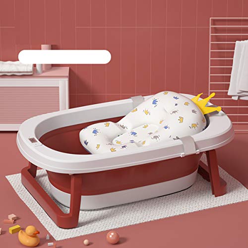 Sinbide Bañera Plegable para Bebé Recién Nacido con Soporte del Asiento Bañera de Niños con Temperatura Inteligente Cojín Cómodo Portátil Lavabo para Bebes Alfombrilla Antideslizante (Rojo)