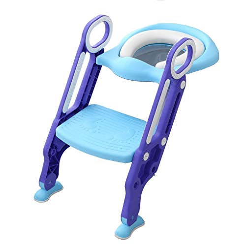 Sinbide Escalera Asiento Escalera del Tocador de Niños, Reductor WC para Niños Acolchado Suave con Escalón Plegable Abatible Ajustable, Antideslizante (Azul-Violeta)