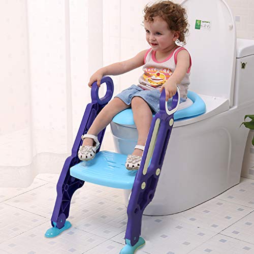 Sinbide Escalera Asiento Escalera del Tocador de Niños, Reductor WC para Niños Acolchado Suave con Escalón Plegable Abatible Ajustable, Antideslizante (Azul-Violeta)