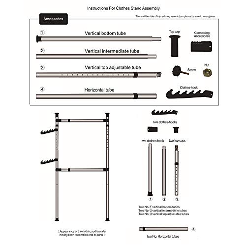 Sinbide Perchero de Ropa Telescópico Altura Ajustable Carril de Ropa de Acero Resistente Bastidor de Ropa Sistema de Perchero Extensible con 1/3/ 4 Barras (B)